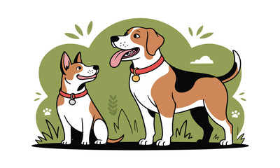 Dog and Beagle Illustration | Cartoon Dogs Mascot Pet Animal Illustration for Pet Store, Veterinarian Clinic, Dog Walking Services Marketing