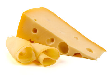 Swiss Cheese Wedge with Slices, isolated on white background