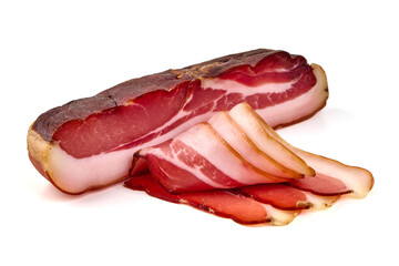 Speck Ham Slices with Whole Piece, isolated on white background