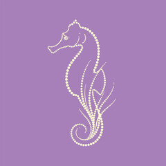Fototapeta premium Elegant seahorse composed of small white dots on a soft purple , showcasing artistic minimalism and marine life representation