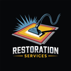 Restoration Services Logo with Carpet Cleaning Vacuum | Professional Home Cleaning Company Design for Advertising and Branding