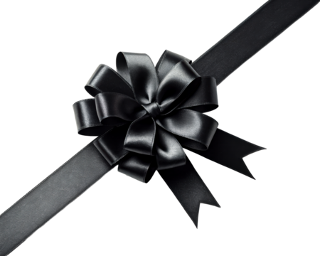 Satin Black Ribbon Bow on White Background