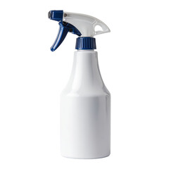 Png of white and blue plastic spray bottle isolated on transparent background, ideal for showcasing cleaning supplies