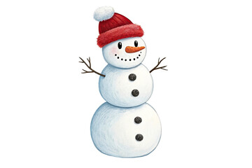 Smiling Snowman Wearing Red Hat and Branch Arms