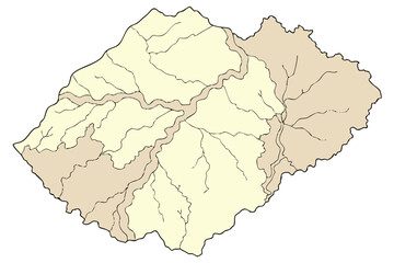 Fototapeta premium Detailed map illustration showing rivers and topographic regions of a geographical area outline in black silhouette