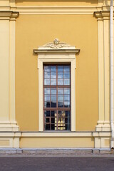 A tall window in a historic building.