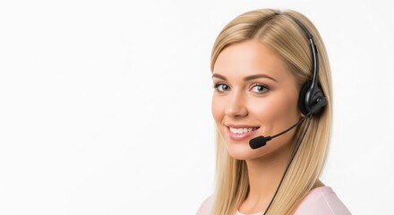 Naklejka premium Customer Support Woman with Headset on White Background