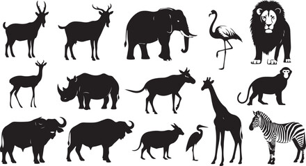 Obraz premium Diverse african safari animal silhouettes for educational and design projects vector