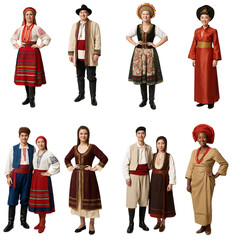 Group of individuals wearing traditional cultural costumes in studio  