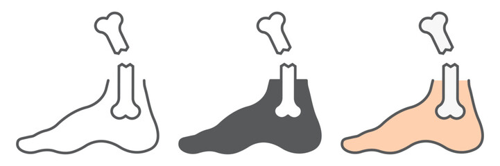 Foot broken icon, medical and healthcare, leg injury sign, vector graphics, a linear pattern on a white background. editable stroke