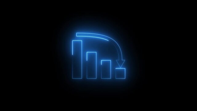 neon line degrowth graph chart animation. loss icon, down arrow