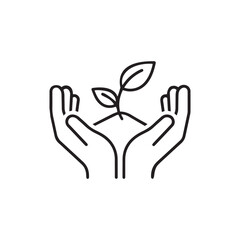 Vector art of hands gently holding a small plant sprout growing from soil, symbolizing growth, care, and new beginnings