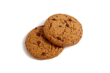 There are oatmeal cookies on a white background.	
