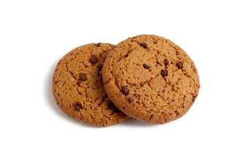 There are oatmeal cookies on a white background.	
