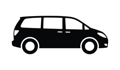 Black minivan isolated on white background in side view