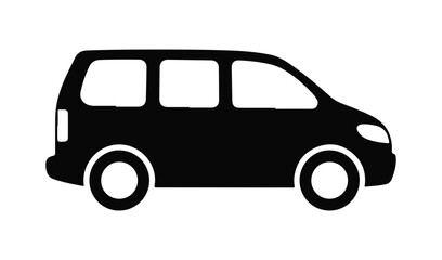 Black silhouette of a modern minivan on a white background