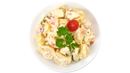 Creamy pasta salad with tomato cucumber parsley and fresh dressing