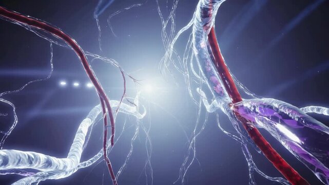 neurons and nerve cells highlighting biological structure, synapses, and connections. neuroscience, brain function, and cellular biology in medical and educational research