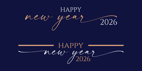 Elegant Happy New Year 2026 Design with Stylish Calligraphy on Dark Blue Background