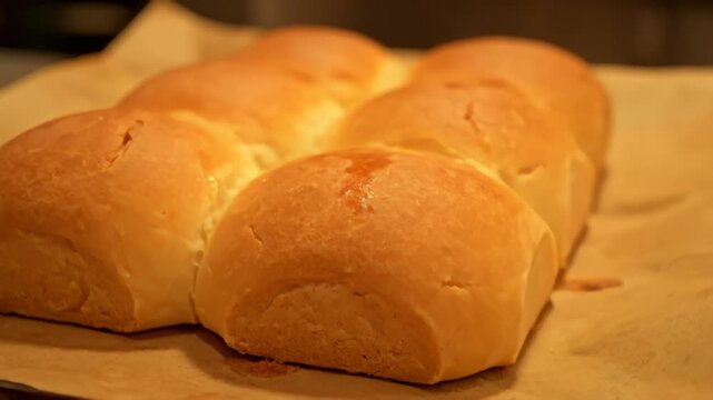 Close Up of Freshly Baked Pullman Bread Loaf on Baking Paper