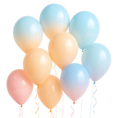 Colorful balloons in pastel shades with ribbons for celebrations  