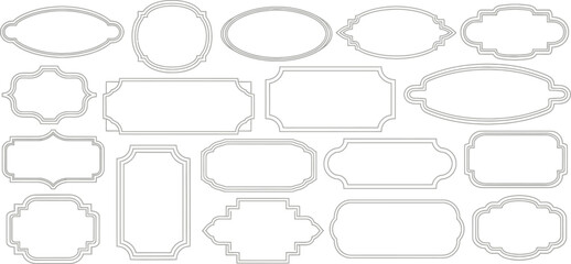 Decorative Double Line Frames on Transparent Background, Assorted Shapes and Styles