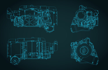 Aircraft gas turbine engine APU blueprints © blacklight_trace