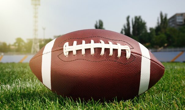 American football on grassy field