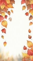 Obraz premium Watercolor autumn leaves frame displaying vibrant fall colors with a blank space perfect for.