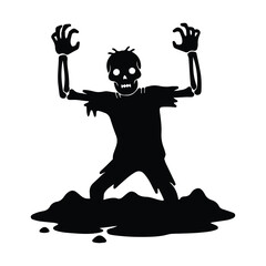 Black Silhouette Zombie Rising from the Ground for Halloween themed events and posters representing horror fantasy and undead creatures in minimalistic vector design