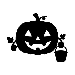 Festive Halloween Pumpkin Silhouette with Trick or Treat Bucket for Spooky Celebrations and Fall Decor Designs Creating Eerie Ambiance