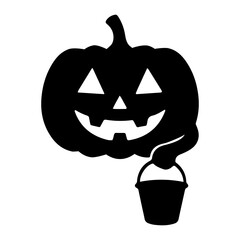 Halloween pumpkin with a trick or treat bucket silhouette illustration for festive designs and seasonal decorations suitable for crafting and digital art projects