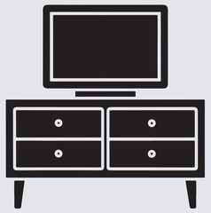 living room tv setup symbol 1 silhouette vector art illustration, flat tv set