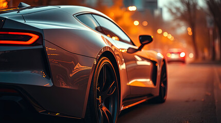 Naklejka premium A side view of a car's taillight detail. A sleek, aggressive modern car with wide fenders.