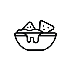 Simple line art icon of nachos with cheese dip