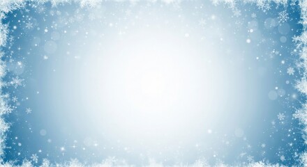 Blue Winter Background. Frosty Gradient with Snowflakes and Bokeh.