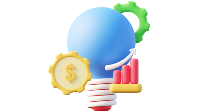 3D business innovation idea bulb with finance and growth concept