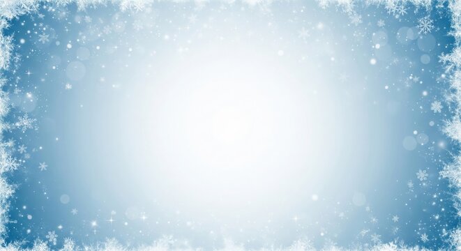Blue Winter Background. Frosty Gradient with Snowflakes and Bokeh.