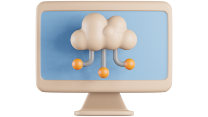3D cloud computing illustration on computer screen digital technology concept