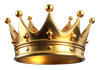 A gleaming golden royal crown with ornate details sits majestically against a stark black background