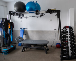 The room is equipped for the rehabilitation of disabled people. Horizontal shot.