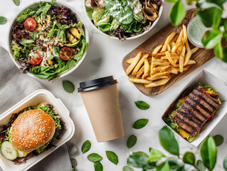 Composition of Fast-Food Delivery Items Sandwiches Fries Paper Bags