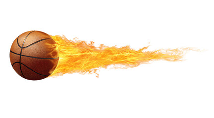 Basketball on fire in motion isolated on a transparent background