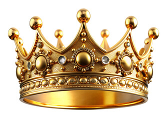 An ornate golden crown adorned with precious gems sits majestically against a stark black background
