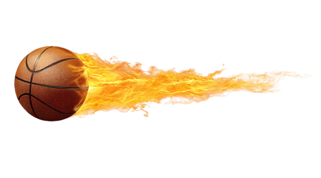 Basketball on fire in motion isolated on a transparent background