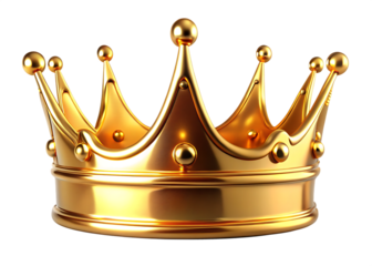 A gleaming golden royal crown with pointed spires and decorative orbs sits majestically against a stark black background