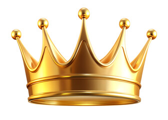 A gleaming regal golden crown with five prominent points and a polished reflective surface against a stark black background