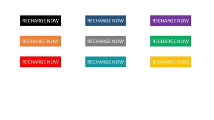 Colorful "RECHARGE NOW "Labels or banner isolated on white background