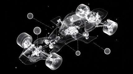 Futuristic Wireframe Racing Car Technical Visualization
