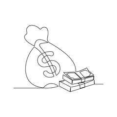 Continuous line drawing of money bag sack single one line art editable stroke of finance bank money storage and investment. Vector illustration	